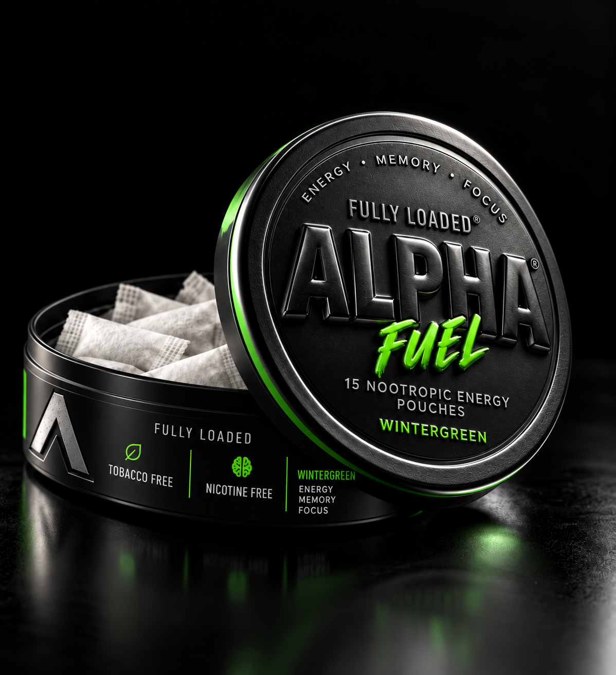 Proposed black and green metal-cap packaging concept